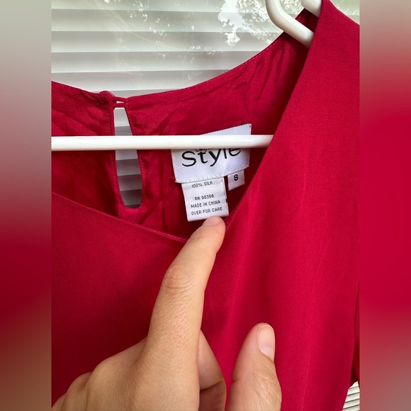 Vintage 100% silk hot pink fuchsia sheer sleeve fit and flare flowy dress size 8 - Picture 2 of 5